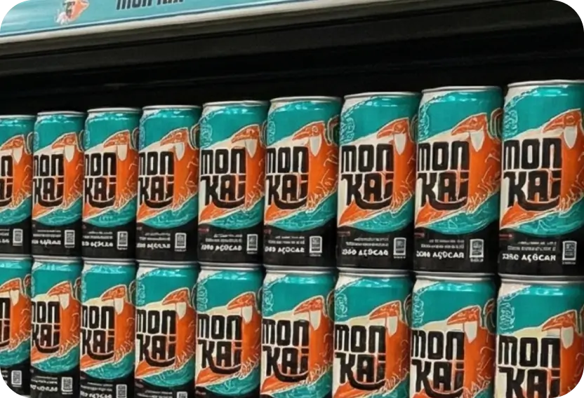 Latas Monkai enfileiradas